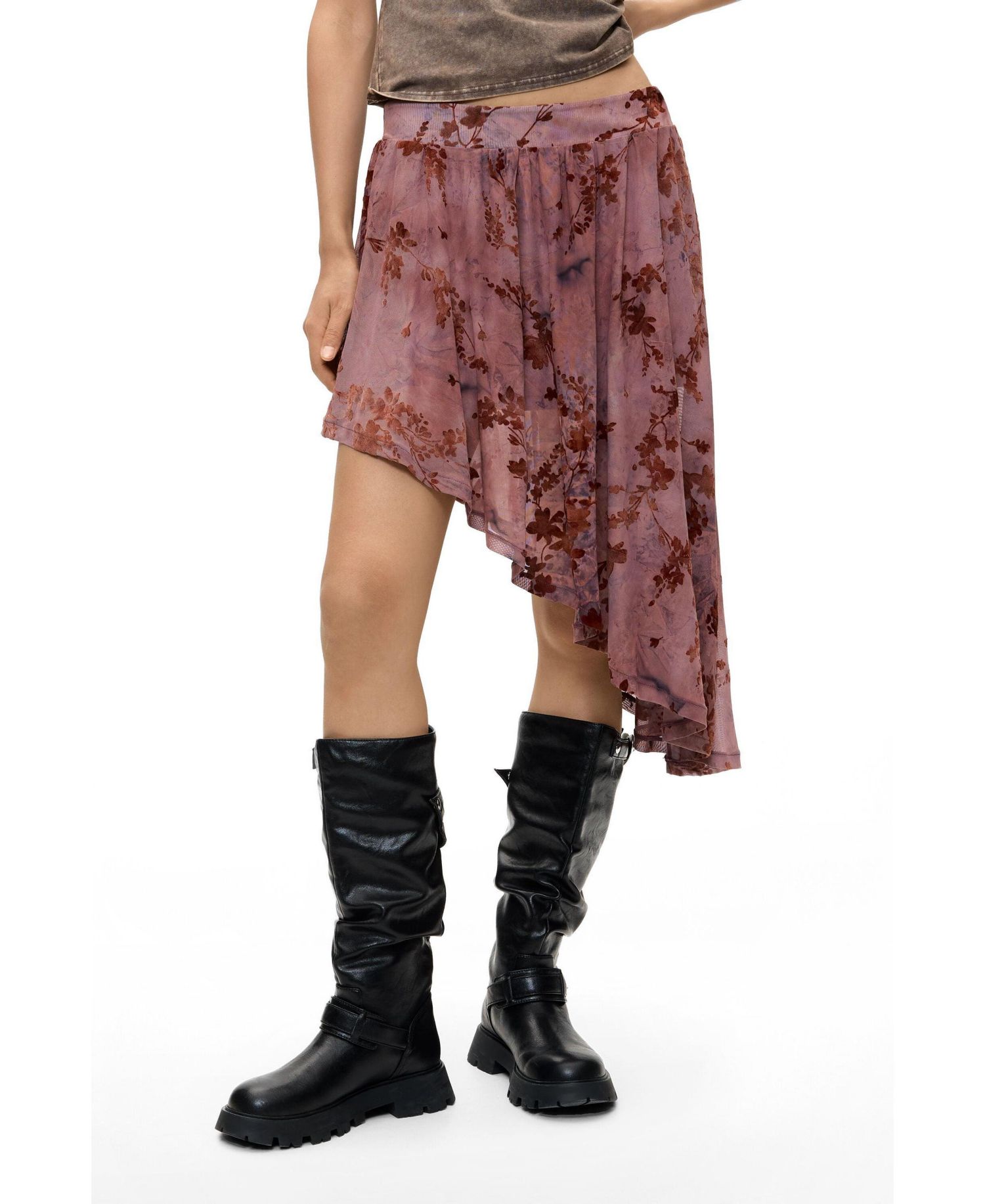 Women's Asymmetrical Flocked-Floral Mini Skirt