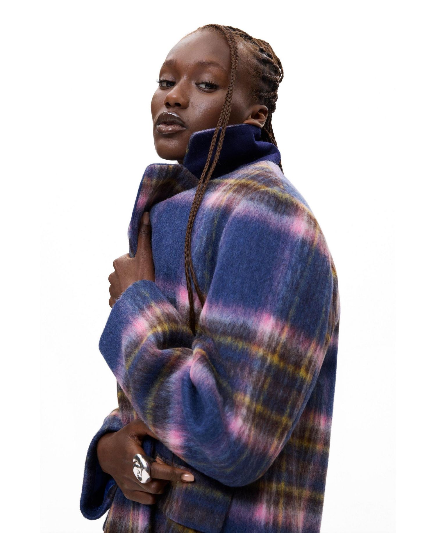 Women's Long Plaid Wool-Blend Coat