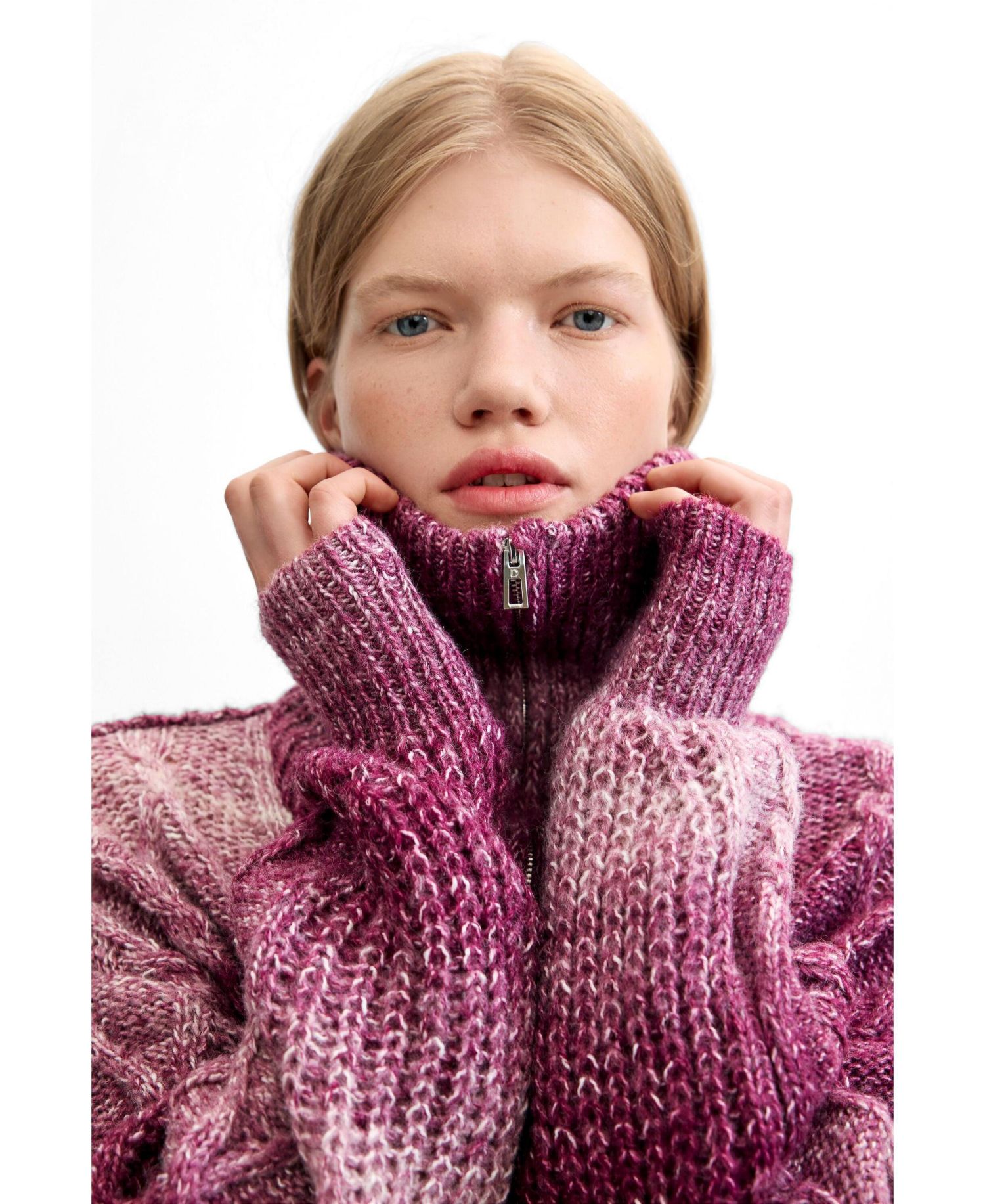 Women's Quarter-Zip Cable-Knit Chunky Sweater