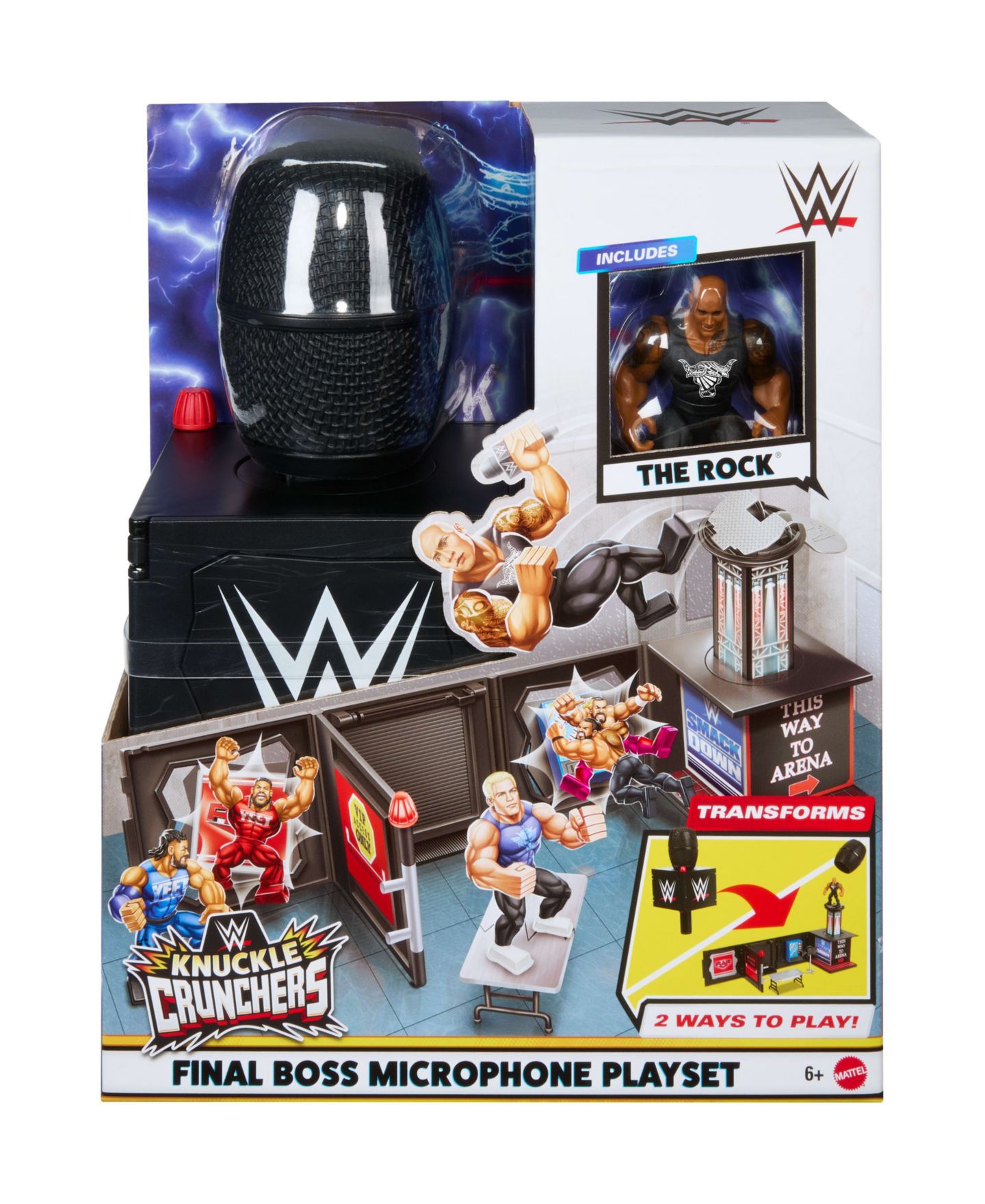 Детский игровой набор WWE The Rock Knuckle Crunchers Final Boss 2-in-1 Microphone Playset with Action Figure and 2 Accessories, Ages 6+ — фото 6
