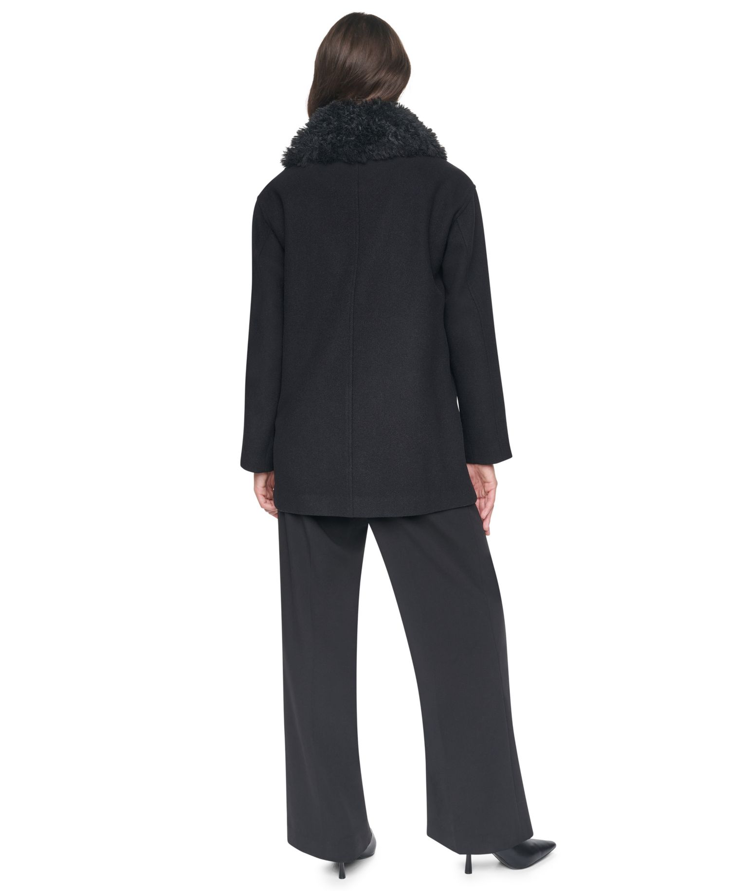 Women's Faux-Fur Collared Wool-Blend Mid-Length Coat