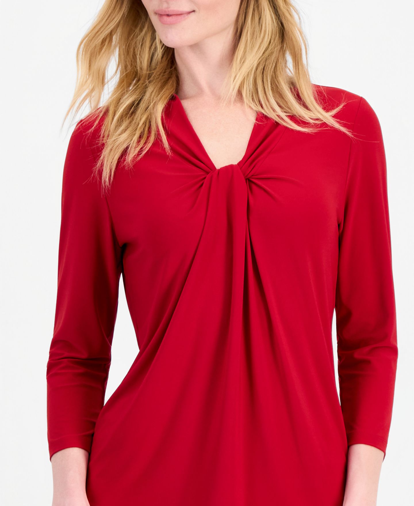 Женский топ Kasper 3/4-Sleeve Knot Neck Jersey Knit Top, цвет: Красный — фото 3
