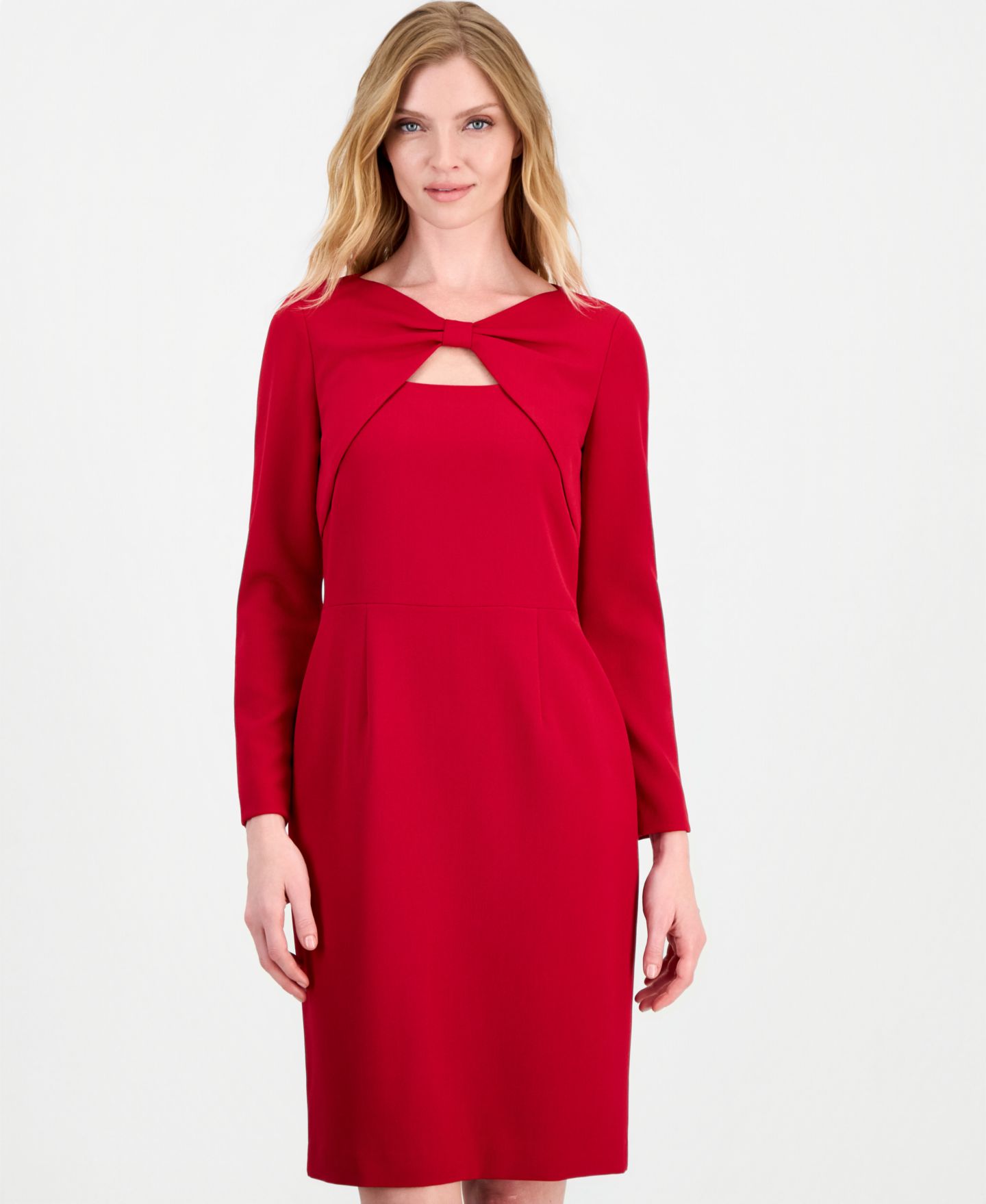 Женское платье Kasper Petite Twist-Front Long-Sleeve Knee-Length, цвет: Красный — фото 3