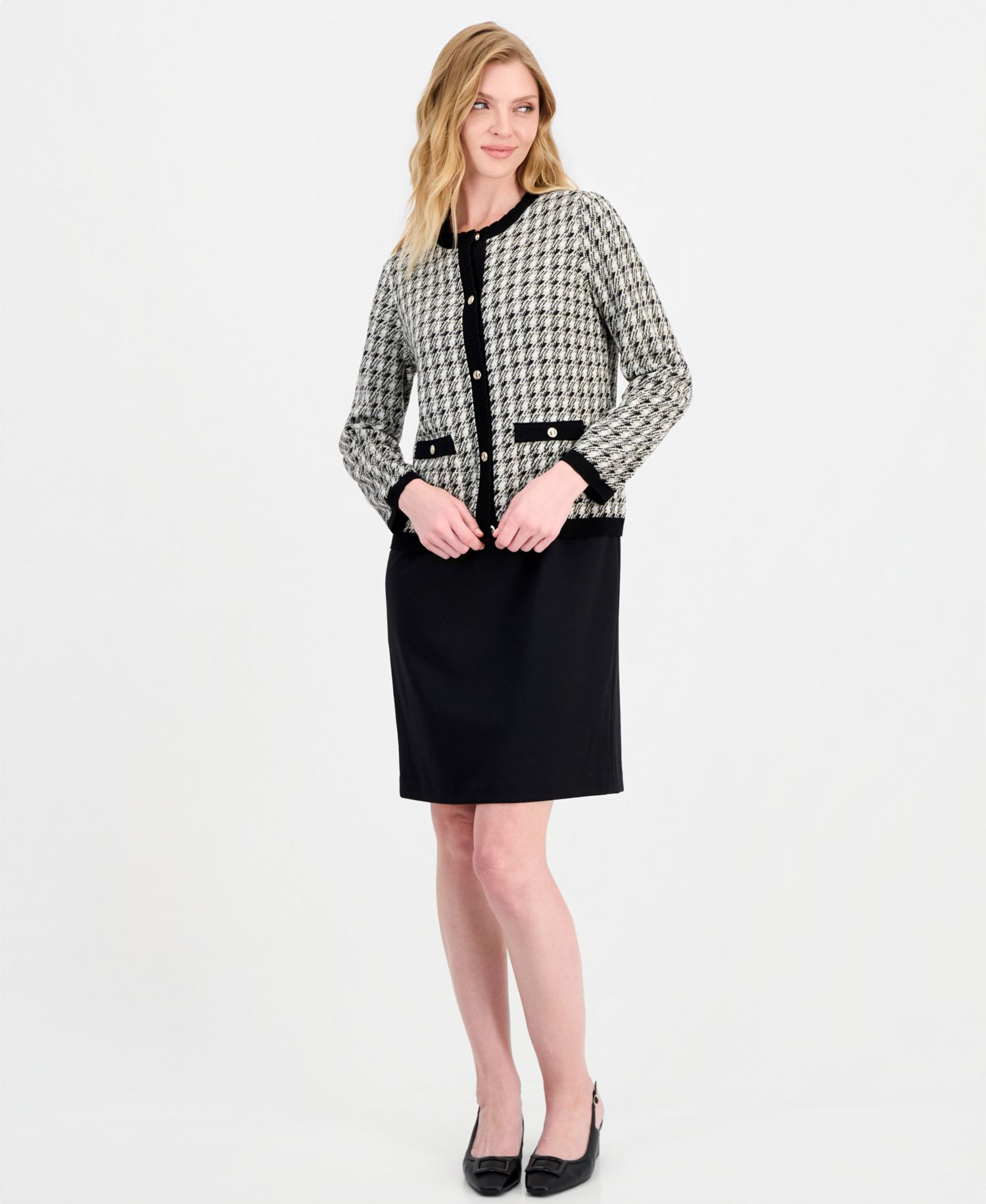 Petite Bird's-Eye Jacquard Fitted Cardigan