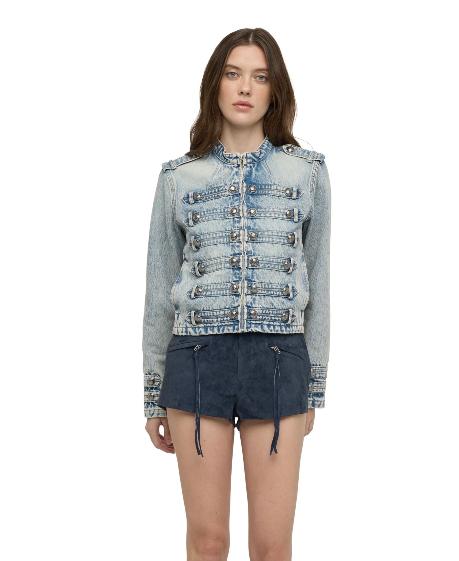 Women's On Duty Cropped Military-Inspired Denim Jacket