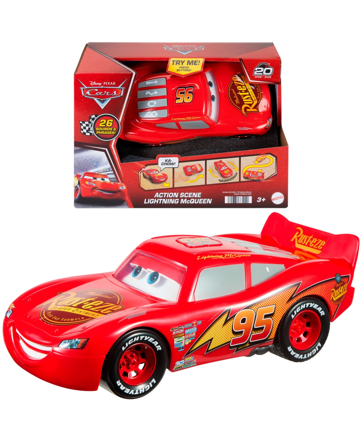 Disney and Pixar Cars Action Scene Lightning McQueen Battery-Powered Toy Car with Sound Effects