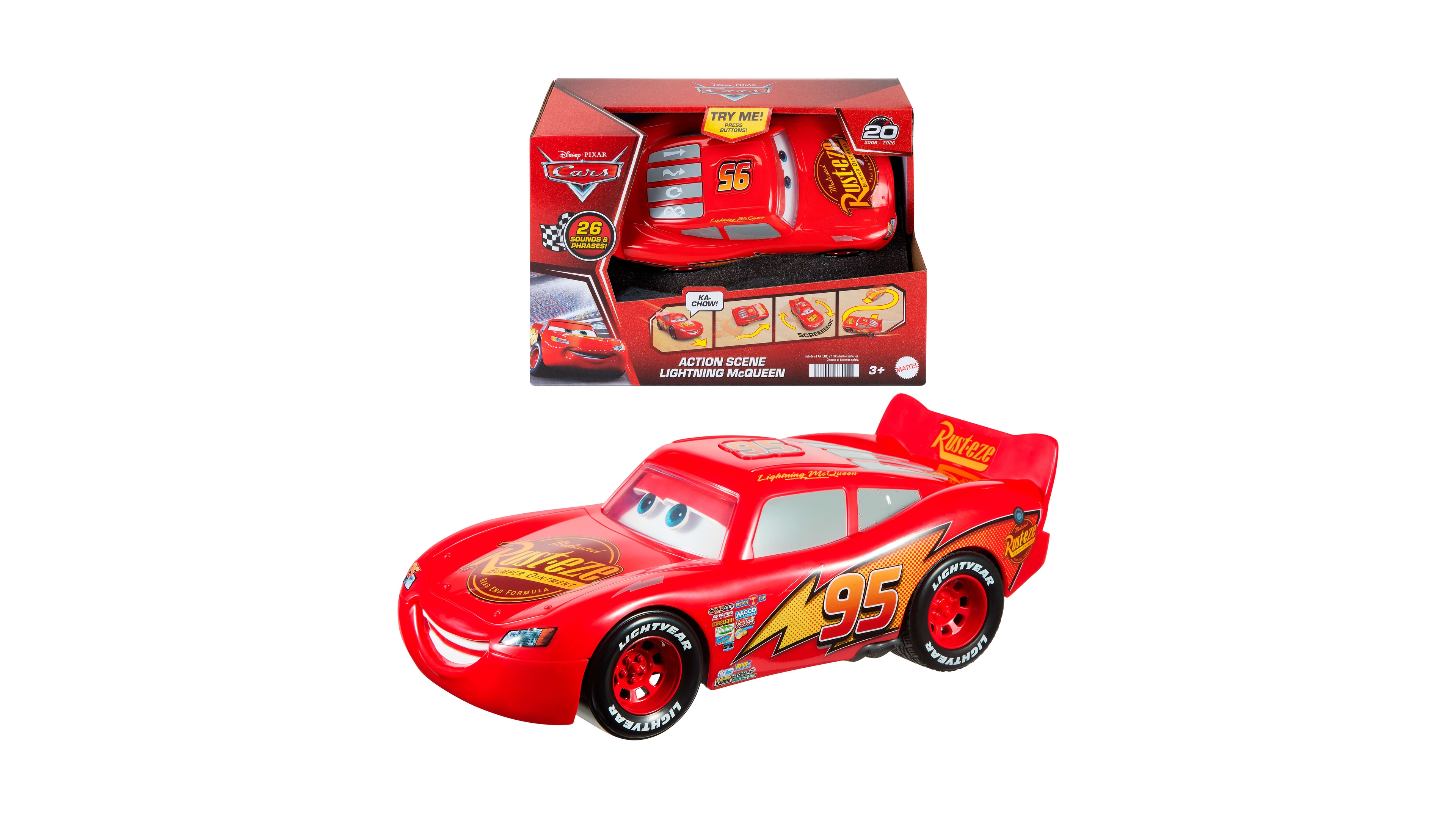Disney and Pixar Cars Action Scene Lightning McQueen Battery-Powered Toy Car with Sound Effects