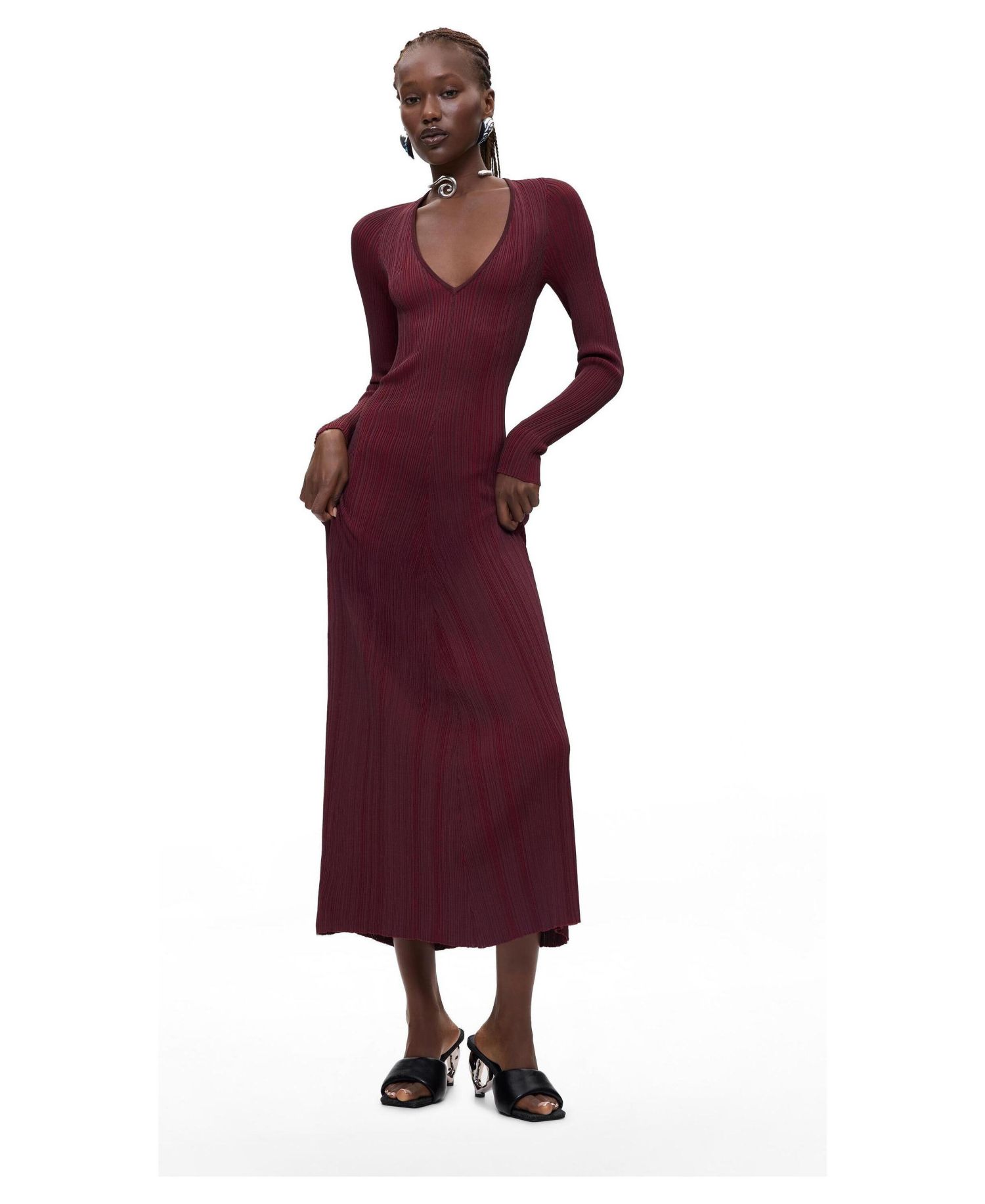 Women's Long-Sleeve Fitted Ribbed-Knit Sweater Dress