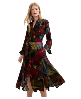 Women's Long-Sleeve Belted Midi Dress