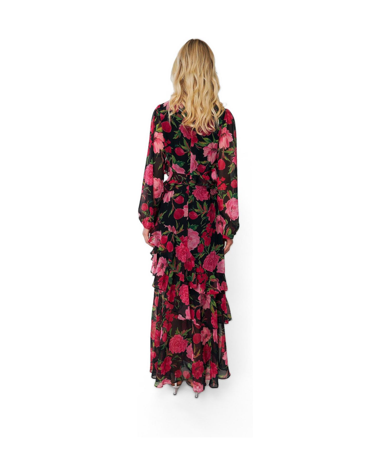 Women's Love Floral Long-Sleeve Tiered Maxi Dress