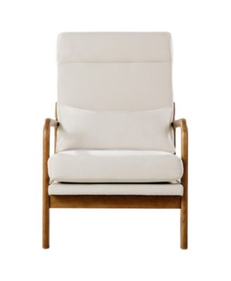 Upholstered Accent Chair with Solid Wood Legs and Thick Cushion