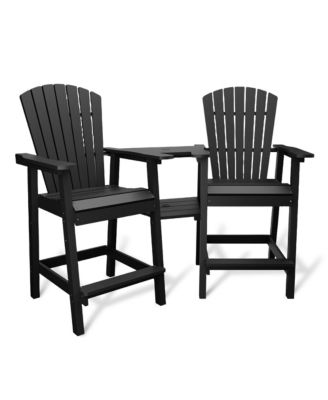 Set of 2 Adirondack Bar Height Chairs with Connecting Tray and High Back, Weather-Resistant HDPE Patio Barstools for Deck