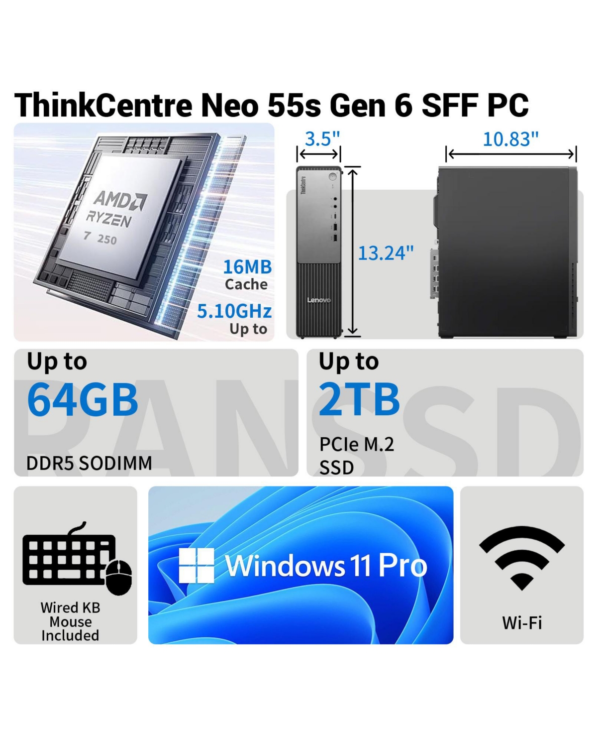 Lenovo ThinkCentre Neo 55s Gen 6 Small Form Factor Business Desktop Computer