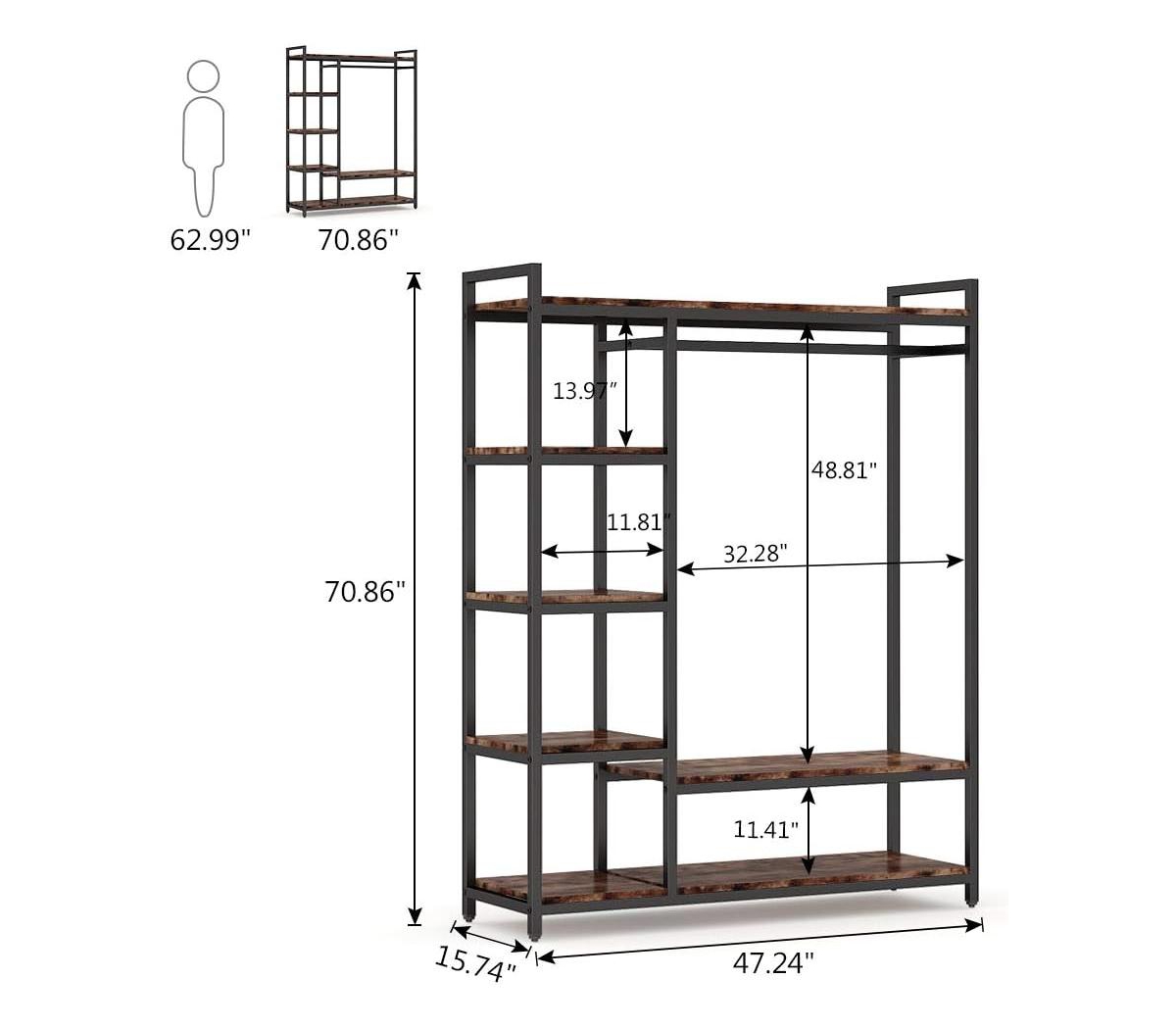 Tribesigns Heavy Duty Garment Rack with Shelves, Rustic