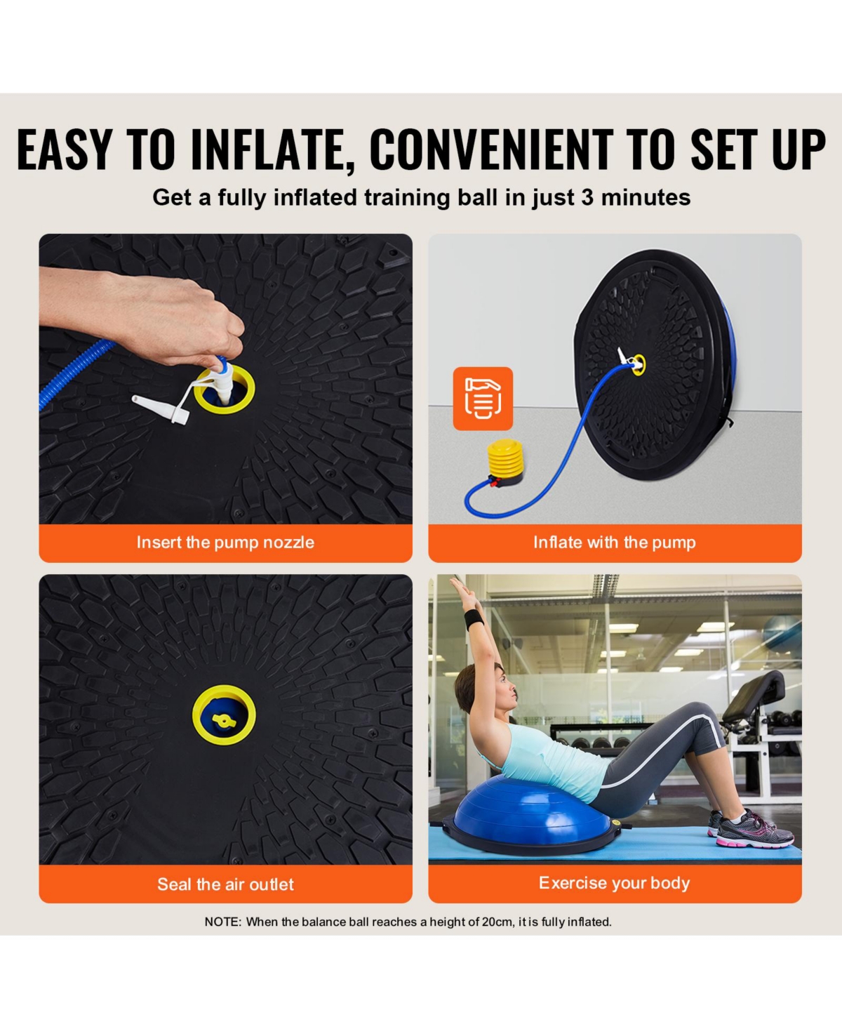 Sugift 26 in Half Exercise Ball Trainer 1500lbs Capacity Stability Ball with Resistance Bands Foot Pump