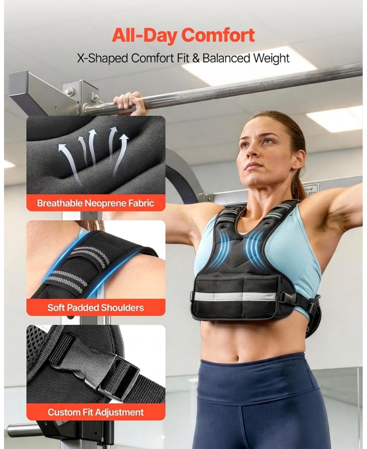 Sugift Adjustable 4-10 lbs Weighted Vest Set with 6 Weight Packs for Strength Training Running Jogging