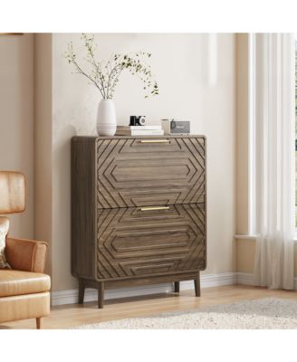 31.5-Inch Freestanding Shoe Storage Cabinet with 2 Flip-Top Drawers, Modern Entryway Organizer with Solid Wood Legs and Anti-Tip Device