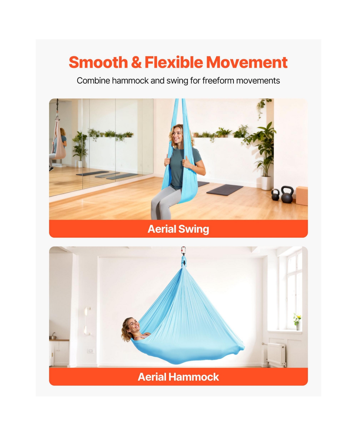 Sugift Aerial Yoga Hammock Swing With Nylon Fabric Daisy Rope Pe Zipper Bag 300 lbs Load Dual-Function