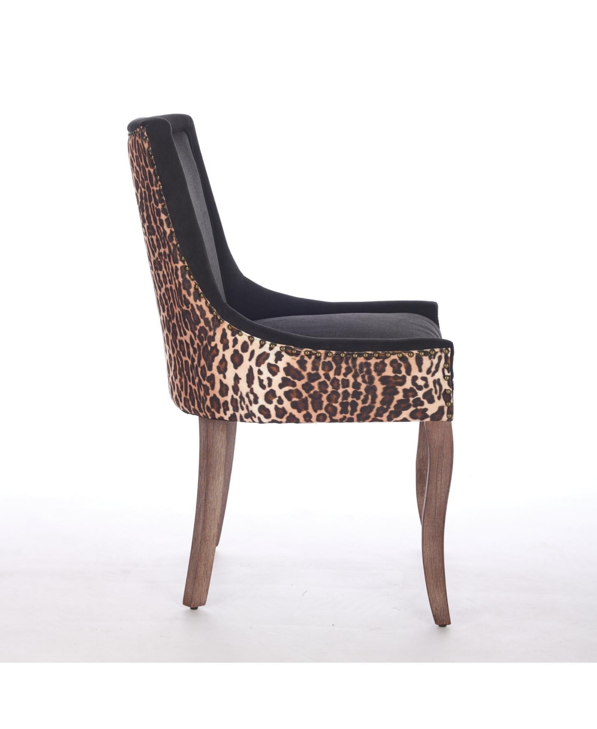 Flynama Set of 2 Fabric Solid Wood Nailhead Trim Mid-Century Dining Chairs