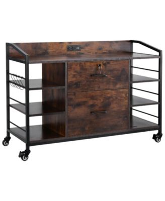 2 Drawer File Cabinet with Lock and Open Storage Shelves