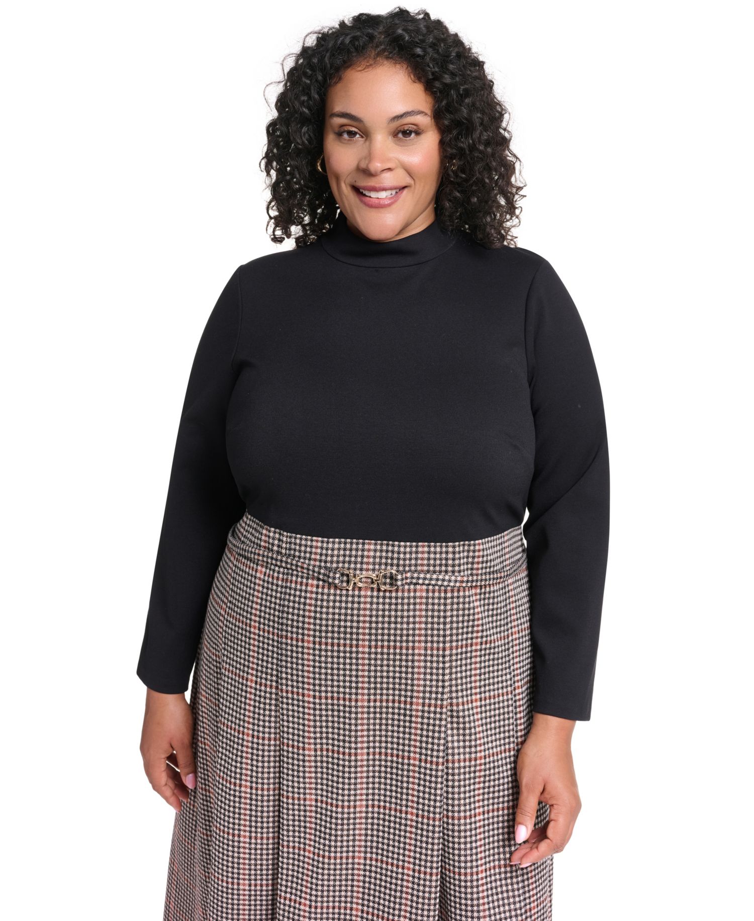 Petite Mock Neck A-Line Twofer Midi Dress