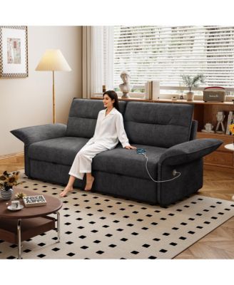 85" 2-in-1 Convertible Sofa Bed with Plush Upholstery and Built-in USB Charging Ports