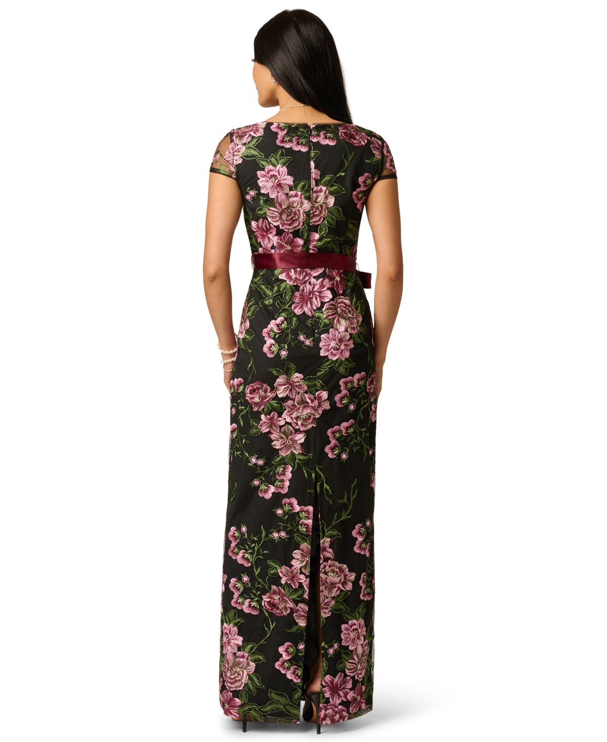 Adrianna Papell Women's Cascading Floral Column Square-Neck Gown
