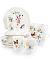 Lenox Dinnerware, Butterfly Meadow 18 Piece Set with Whimsical Butterflies, Blooms on Scalloped White Porcelain