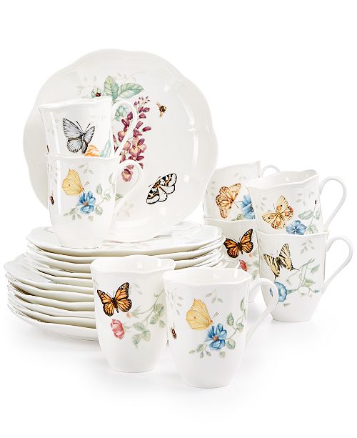 Lenox Butterfly Meadow 18-Piece Dinnerware Set + 2 Bonus Mugs, Created ...