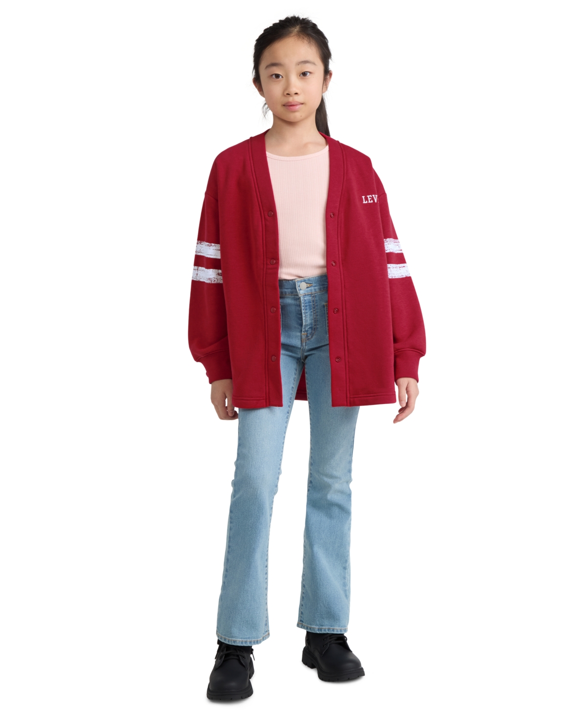 Levi's Girls' 7-16 V-Neck Varsity Fleece Cardigan Sweater
