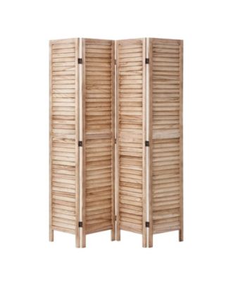 Wooden Folding Room Divider, 4 Panel Privacy Screen, Tall Louvered Partition for Indoor Spaces-Burlywood