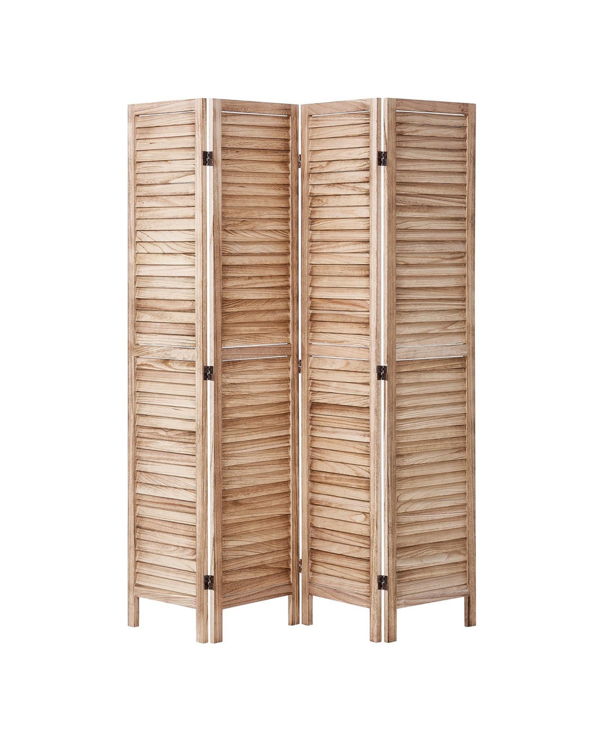 Slickblue Wooden Folding Room Divider, 4 Panel Privacy Screen, Tall Louvered Partition for Indoor Spaces-Burlywood - Paulownia Wood