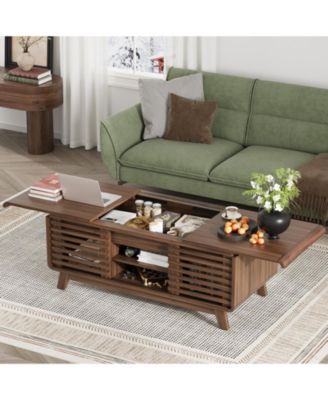 47 Inch Mid Century Coffee Table Sliding Top Storage Walnut Finish