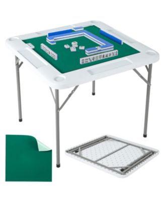 Mahjong Table. 4 Player Folding Domino Table with Wear-Resistant Tabletop/Portable Square Card Desk with Cup Holders and Chip Trays
