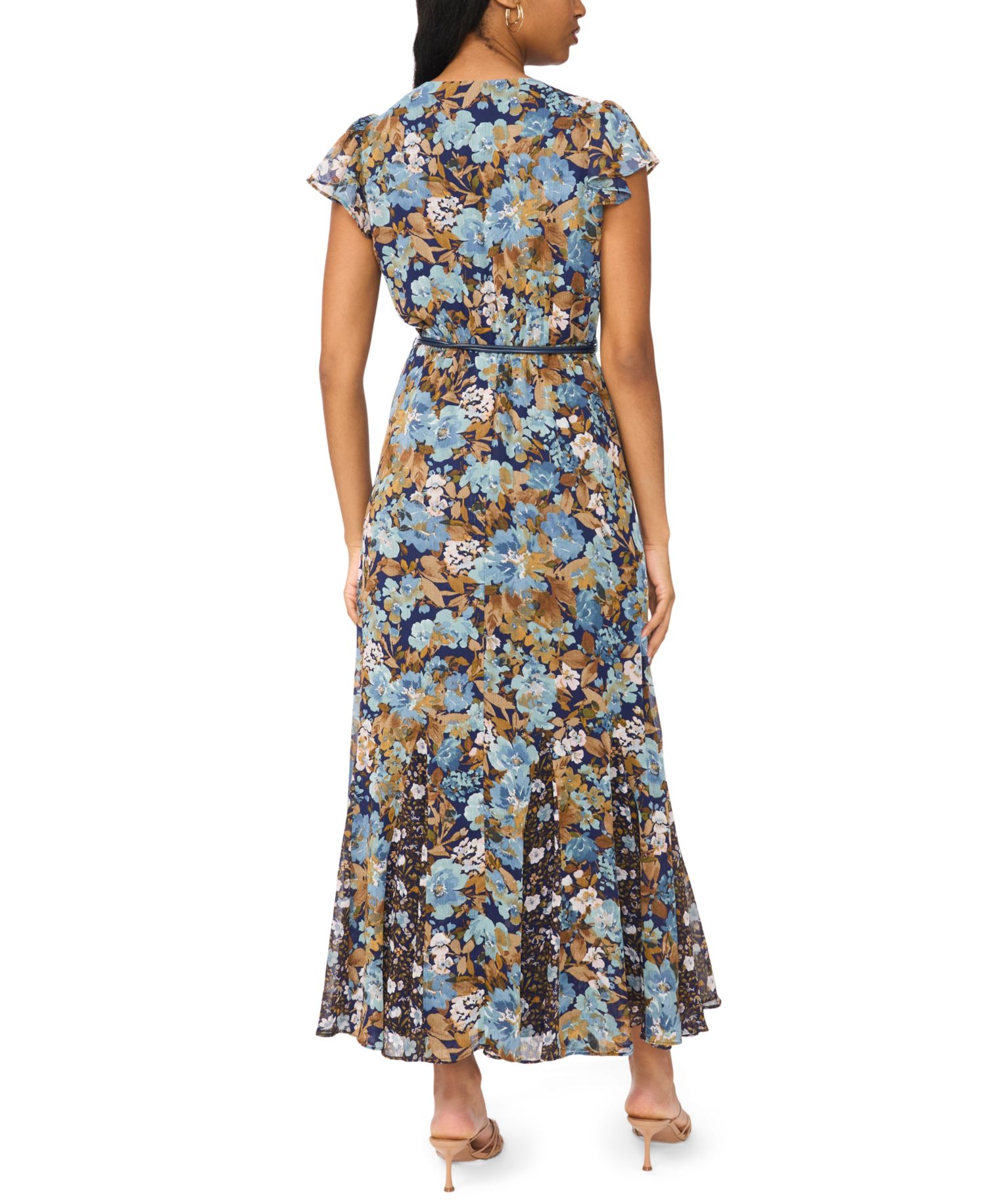 Women's Floral Wrap Short-Sleeve Maxi Dress