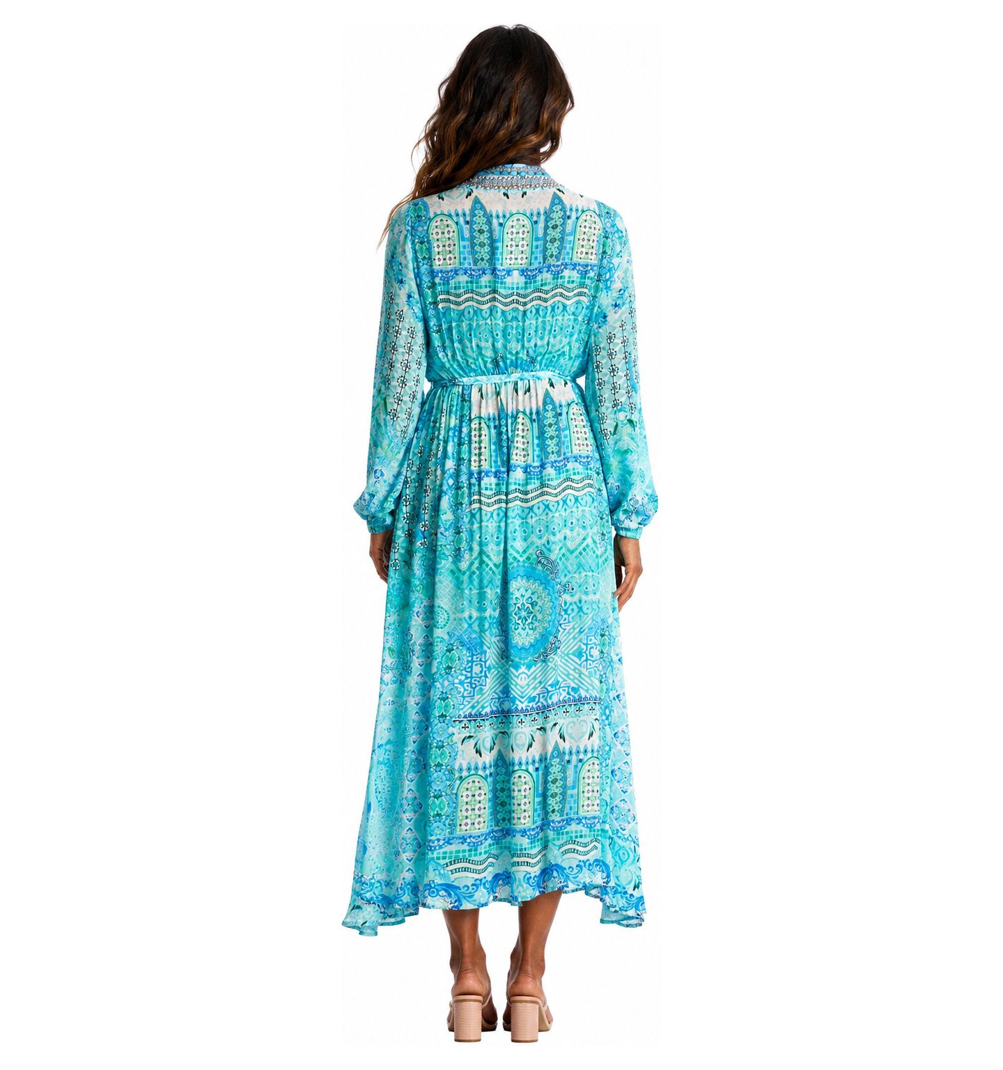 Женское платье La Moda Clothing Boho Long-Sleeve Paisley-Print Wrap Maxi, цвет: Бирюзовый разноцветный — фото 3