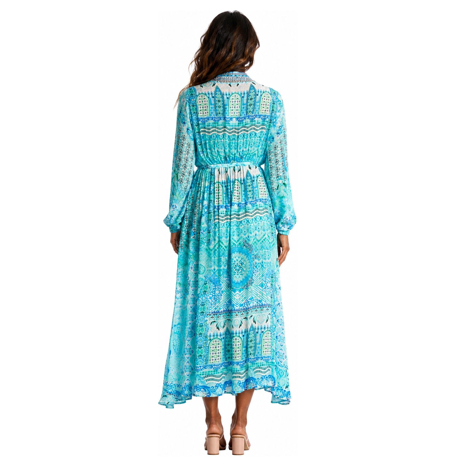 Women's Boho Long-Sleeve Paisley-Print Wrap Maxi Dress