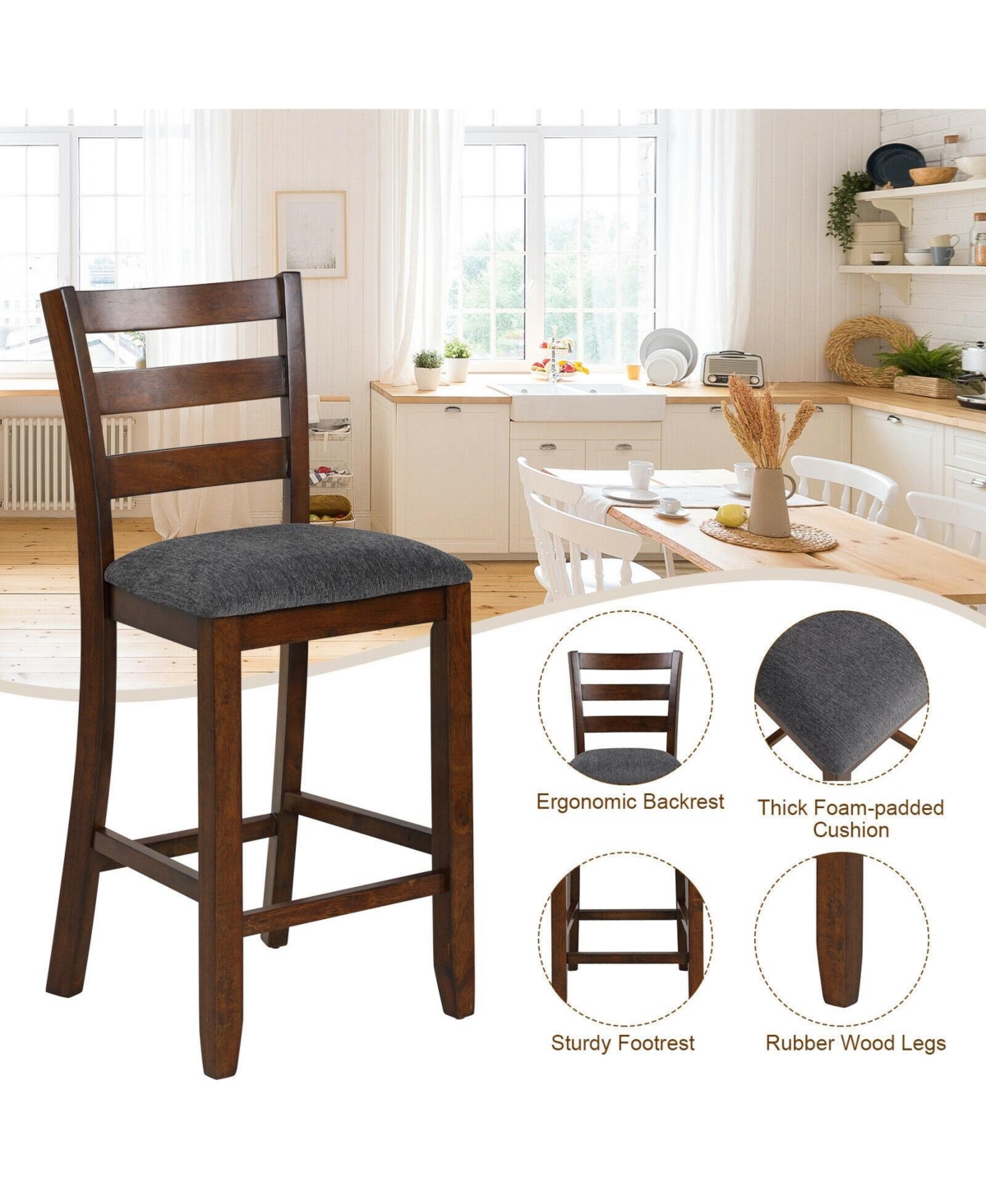 Mecale Set of 2 Counter-Height Chairs with Fabric Seat and Wood Legs