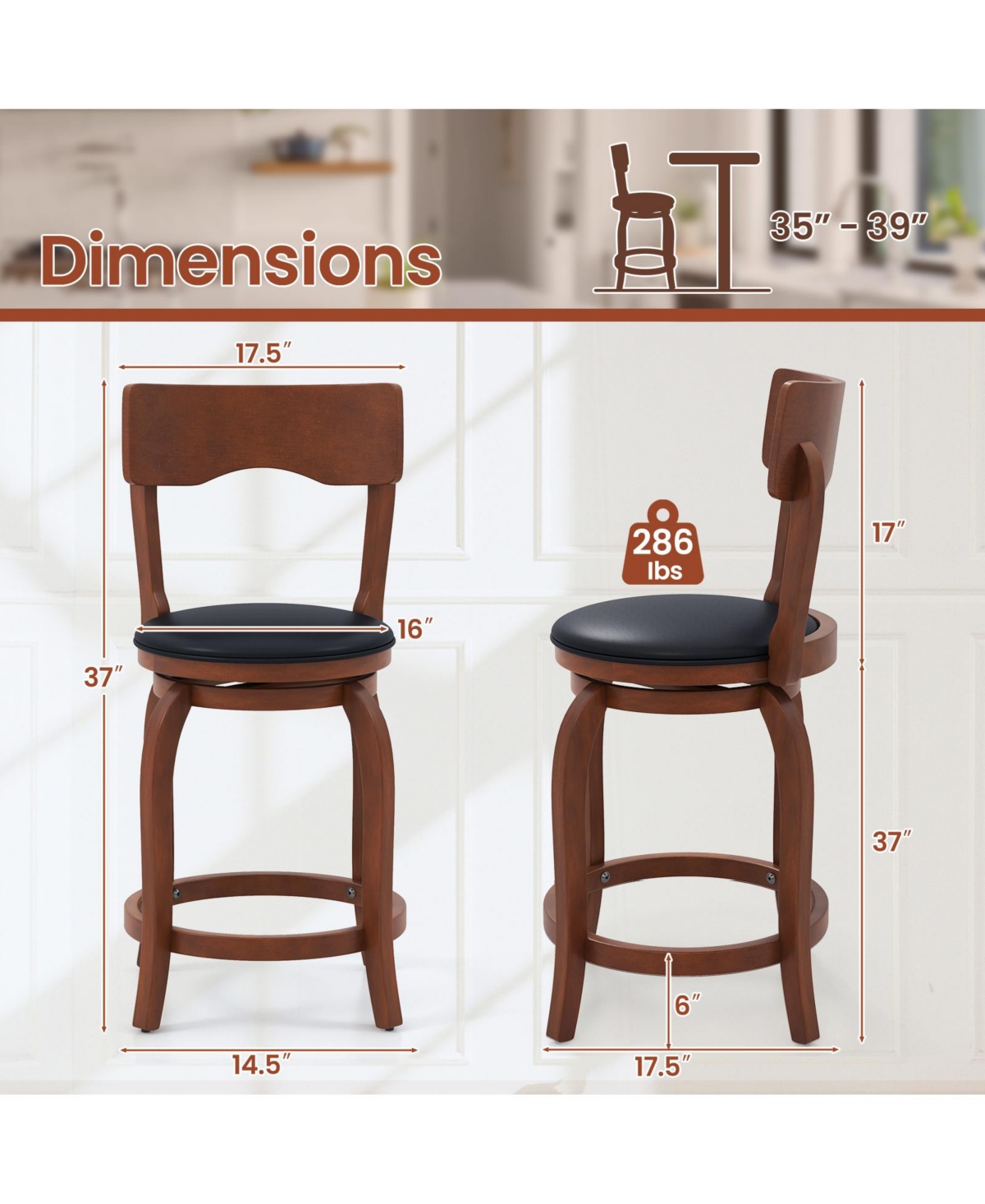 Mecale Set of 2 24-Inch Swivel Bar Stools with Upholstered Seat