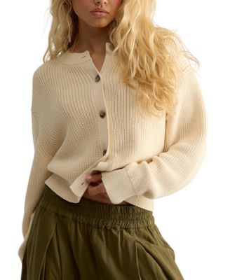 Women's Vienna Ribbed-Knit Crewneck Cardigan Sweater
