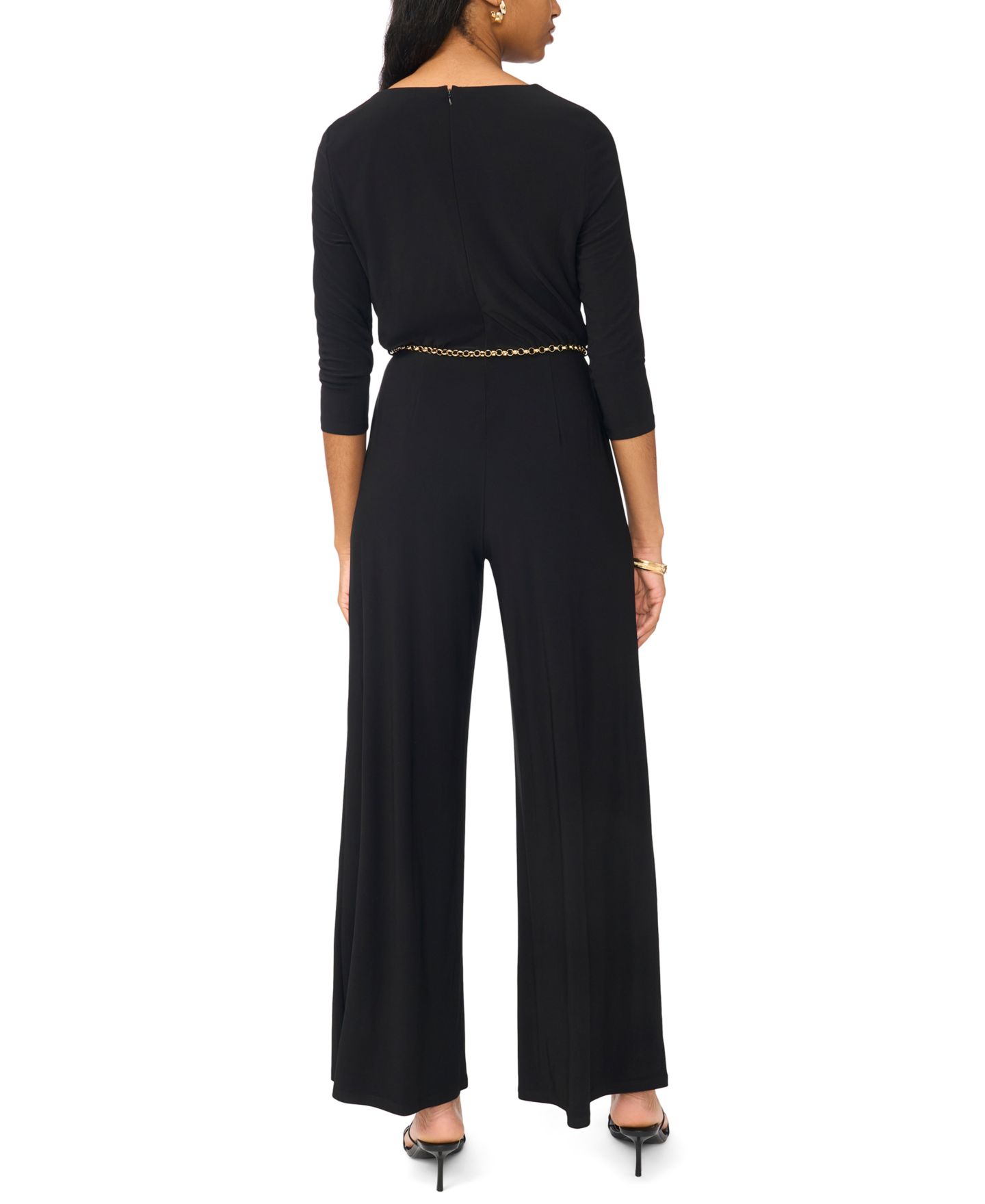 Женский комбинезон MSK Petite Cowl-Neck Wide-Leg 3/4 Sleeve Jumpsuit, цвет: Чёрный — фото 5