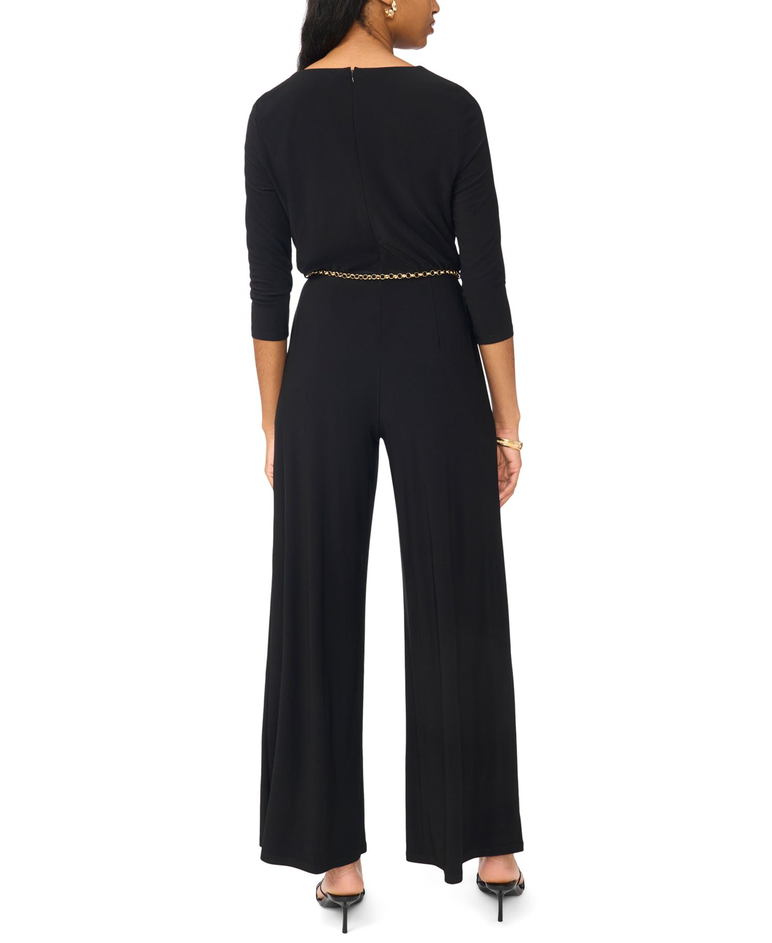 Women's Petite Cowl-Neck Wide-Leg 3/4 Sleeve Jumpsuit