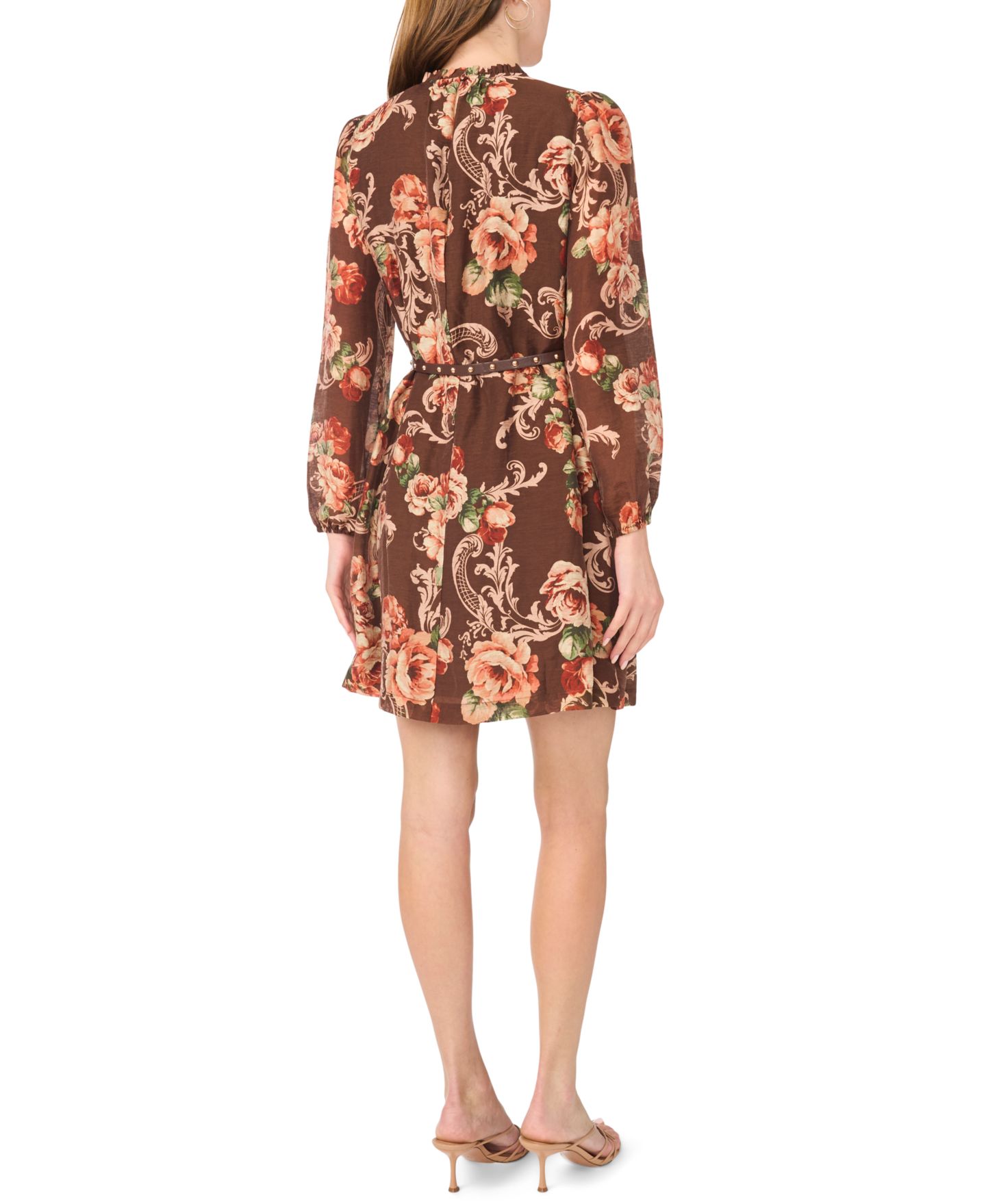 Женское платье MSK Petite Long-Sleeve Floral Fit & Flare Chiffon, цвет: Коричневый разноцветный — фото 4