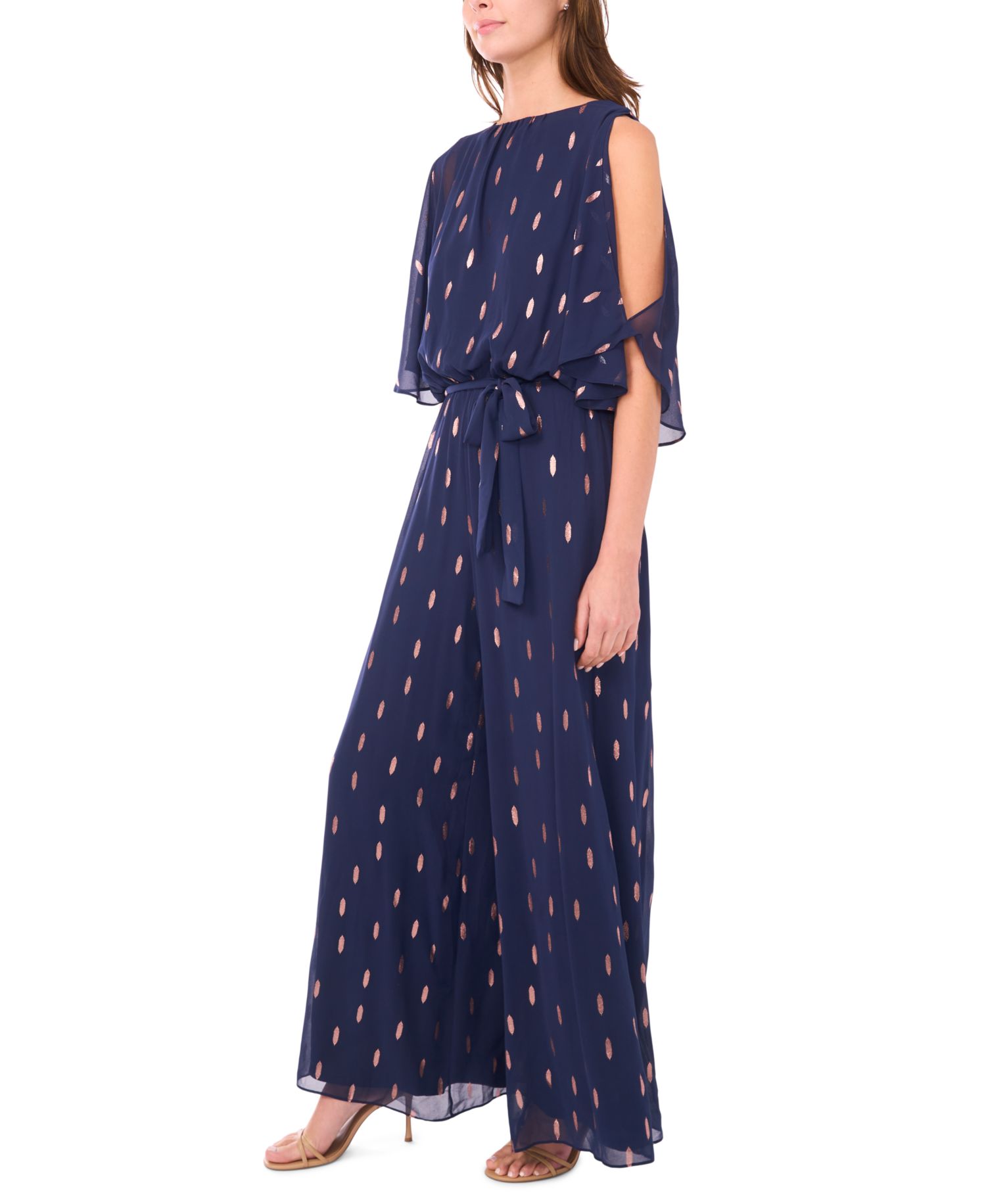 Petite Wide-Leg Metallic Chiffon Jumpsuit