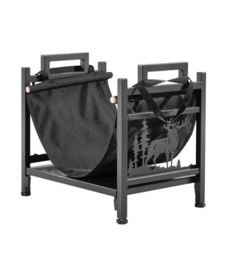 1.5ft Curved Indoor Firewood Rack with Canvas Carrier 40lb Capacity