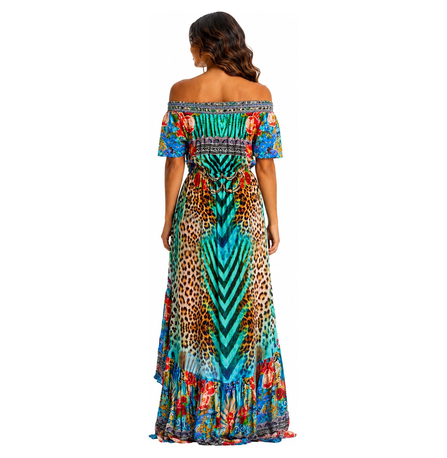 Women's Off-the-Shoulder Tiered High-Low Maxi Dress