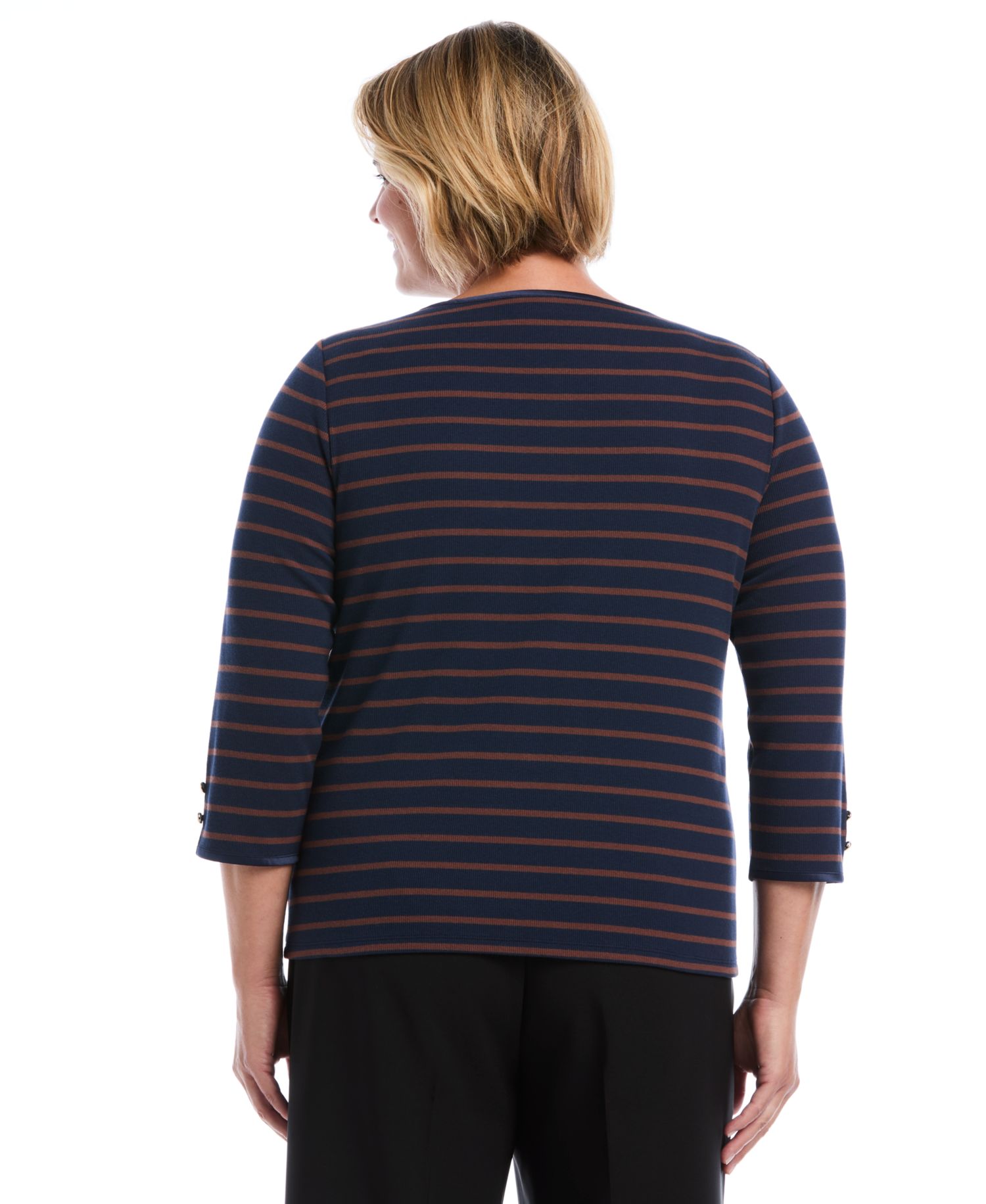 Plus Size Striped Boat Neck 3/4-Sleeve T-Shirt