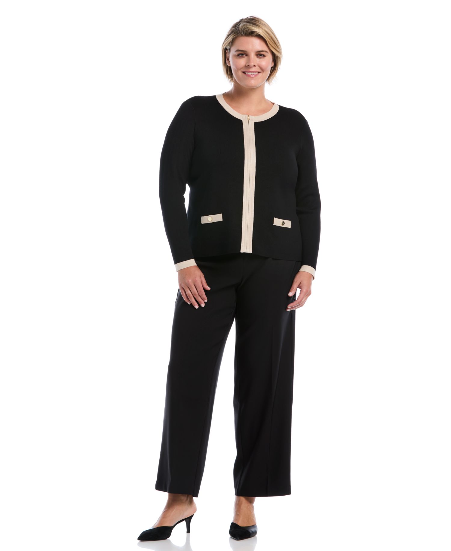 Women's Plus Size Colorblock Full-Zip Fitted Cardigan
