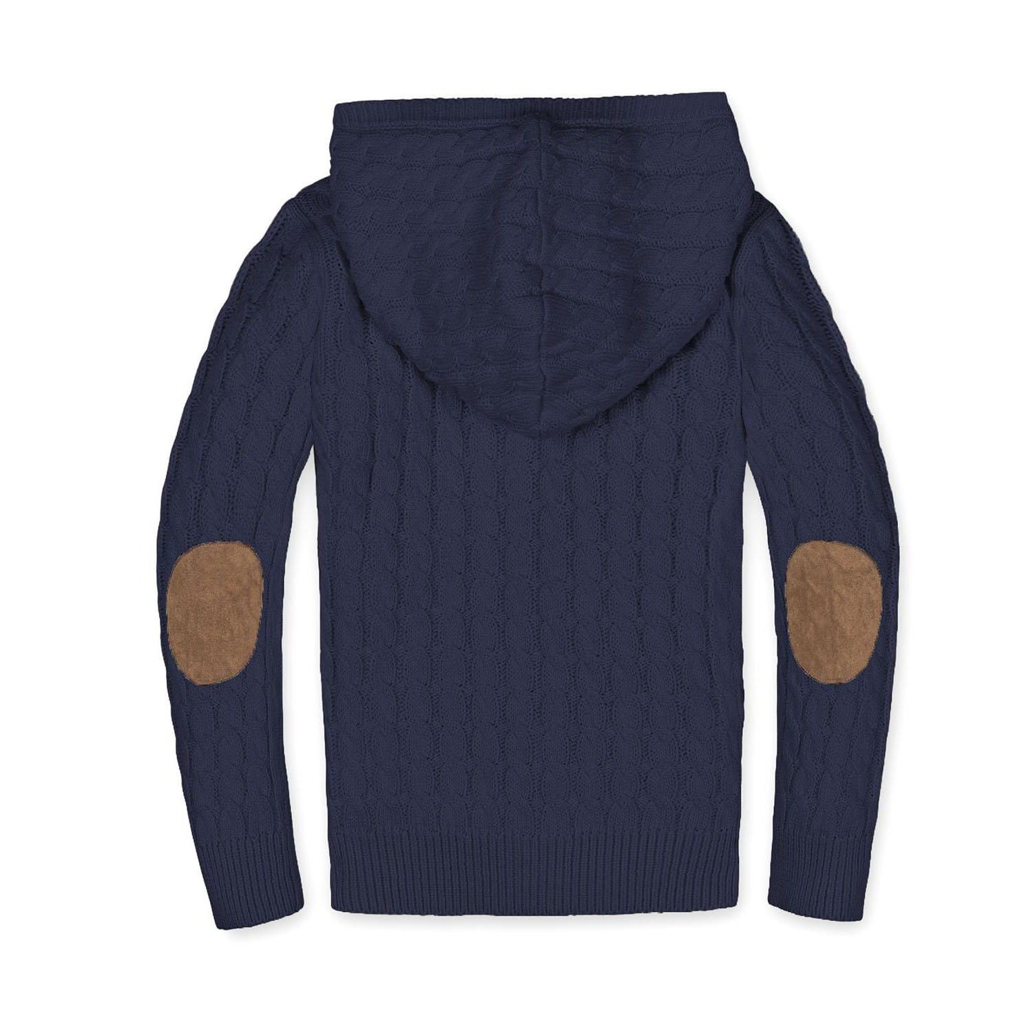 Little Boys (5-7) Organic Full Zip Hooded Sweater with Elbow Patches