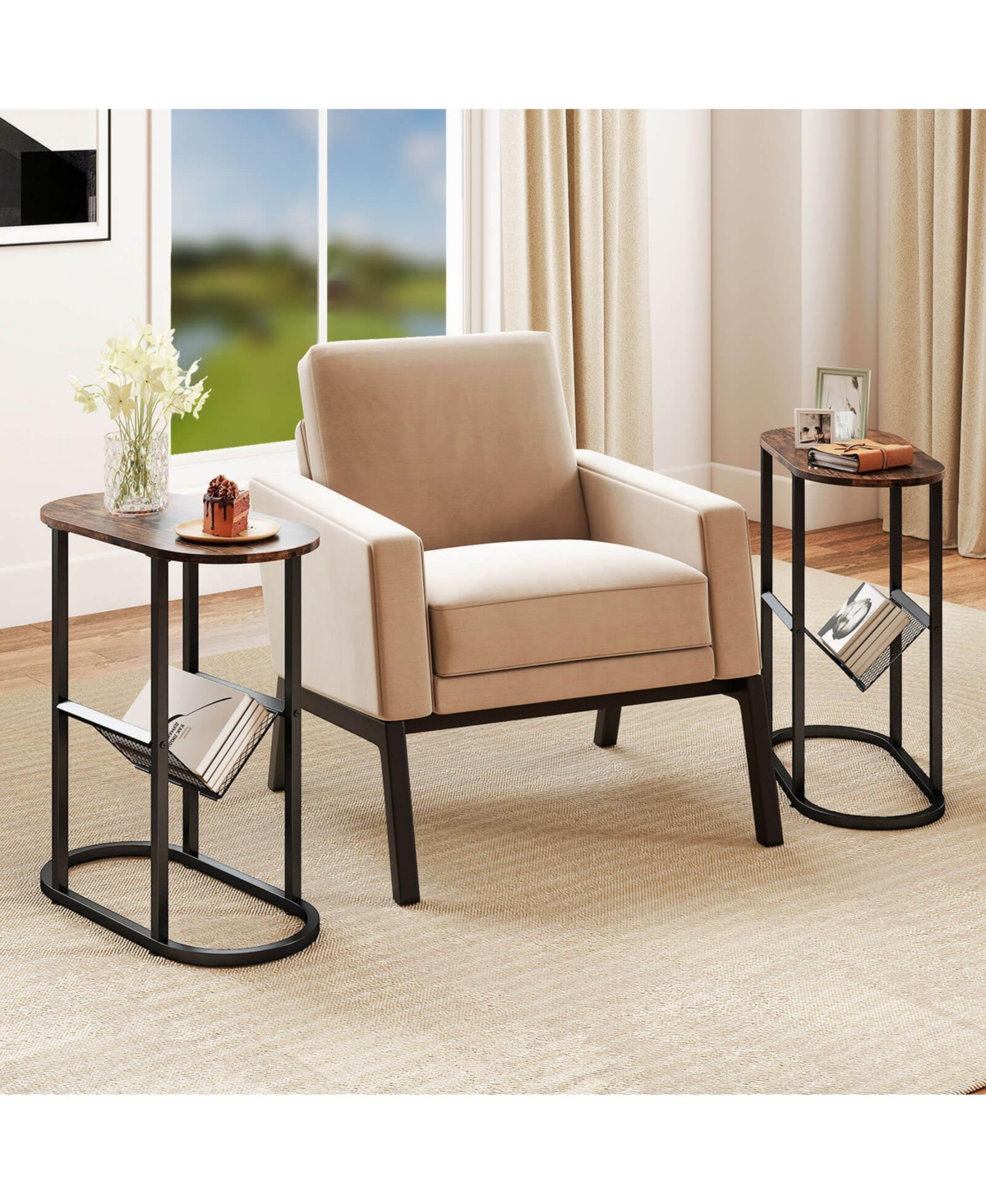 Costway 2-tier Side Table Oval Narrow End Table Nightstand Bedside Table